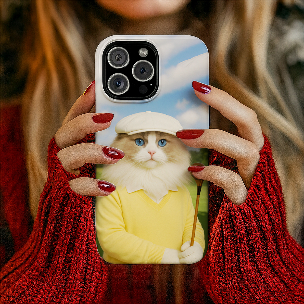 Custom Photo Golfer Cat Phone Case Gift For Cat Lovers