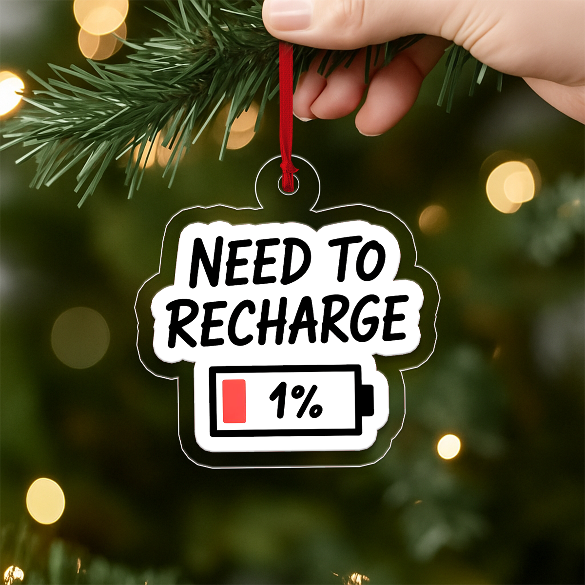 Funny Need To Recharge One Percent Ornament, Battery Ornament, Custom Tech Christmas Ornament, Gamer Gift, Low Power Gag Gift