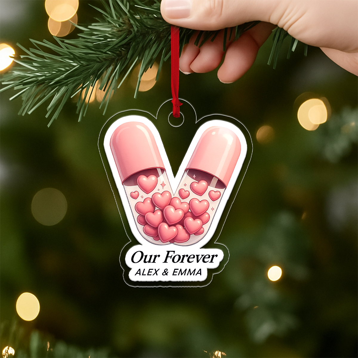 Personalized Valentine Heart Capsules Ornament, Custom Love Ornament, Couple Gift, Romantic Christmas Ornament, Unique Holiday Keepsake