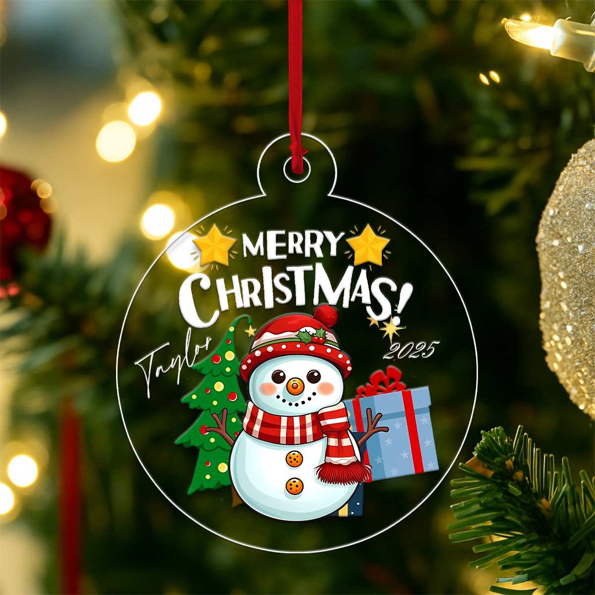 Custom Name Pickleball Snowman Acrylic Ornament Christmas Gift