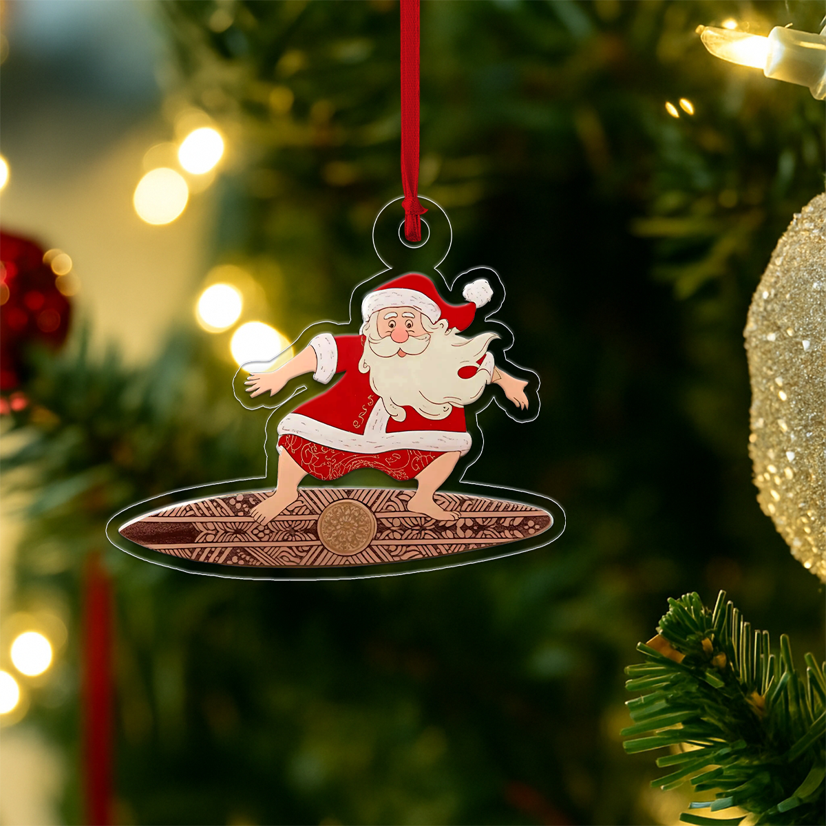 Santa Claus Surf Acrylic Ornament Polynesian Art