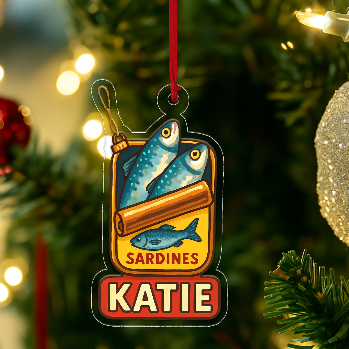 Personalized Tin of Sardines Ornament, Custom Funny Christmas Ornament, Food Lover Gift, Unique Keepsake