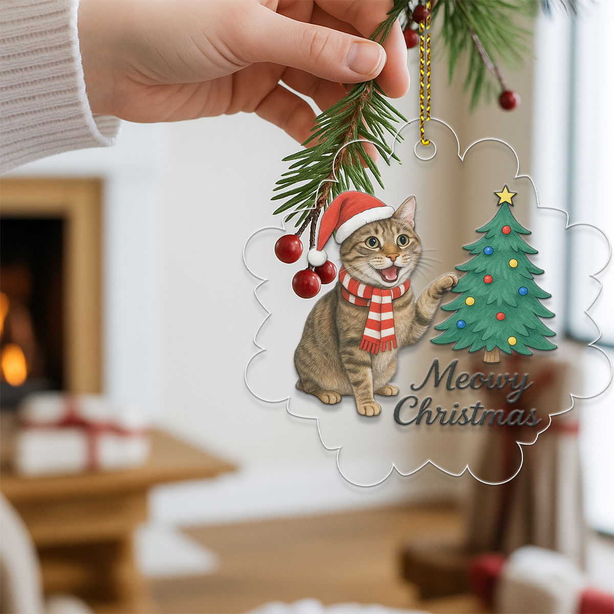 Custom Photo Pet Meowy Christmas Ornament