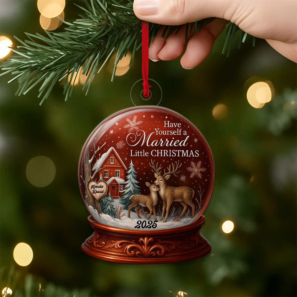 Custom Name Deer Couple Married Xmas