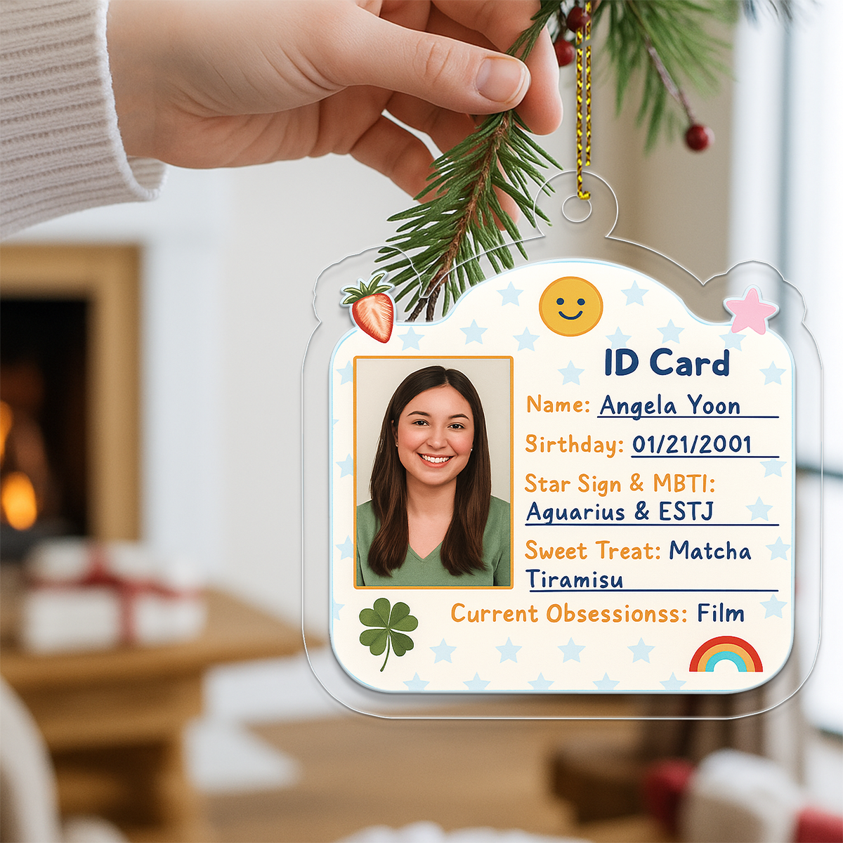 Custom Photo Student Card Ornament, Personalized Cute School ID Christmas Ornament, Funny Student Gift, Teen Ornament, Holiday Decoration