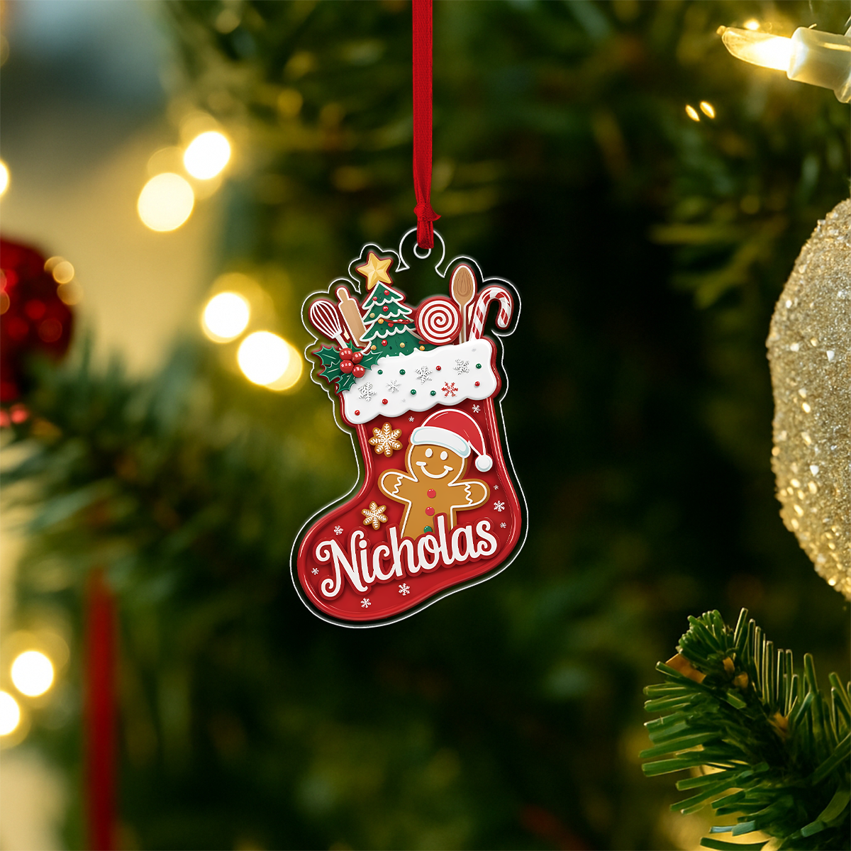 Custom Name Cooking Hub Christmas Stocking With Utensils Acrylic Ornament Christmas Gift