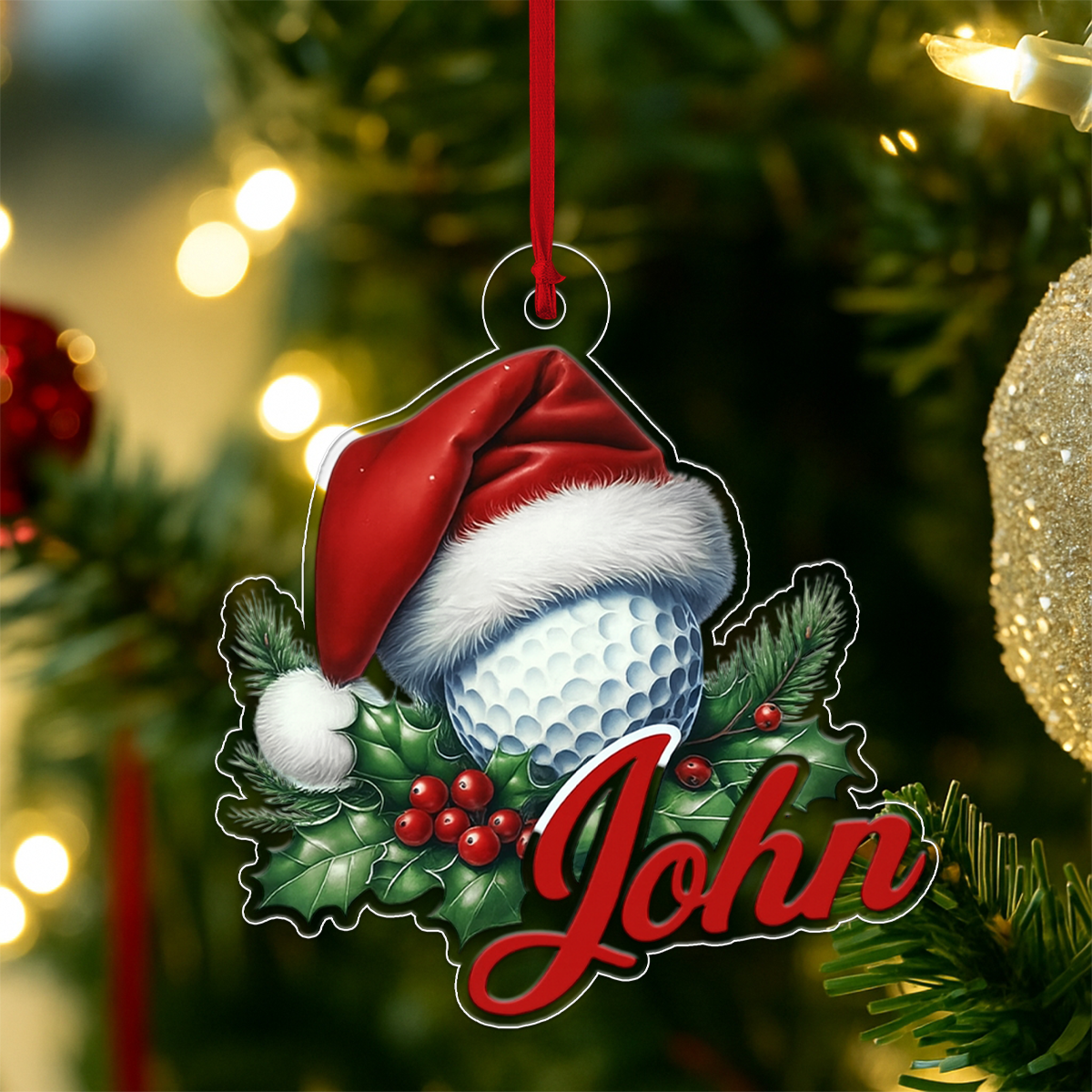 Custom Name Golf Ball Santa Acrylic Ornament Christmas Gift