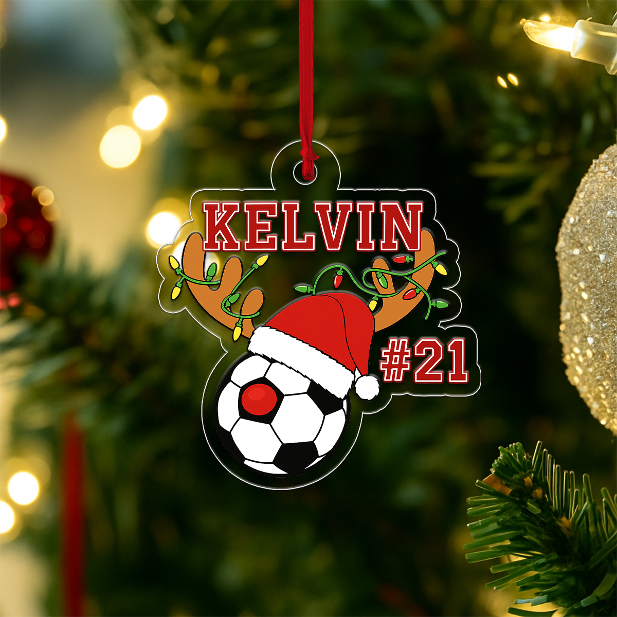 Custom Name And Number Soccer Acrylic Ornament Christmas Gift