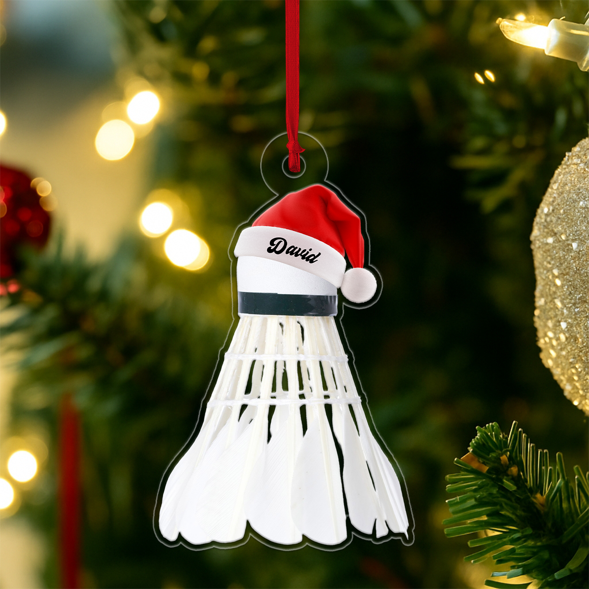 Custom Name Santa Badminton Acrylic Ornament Christmas Gift