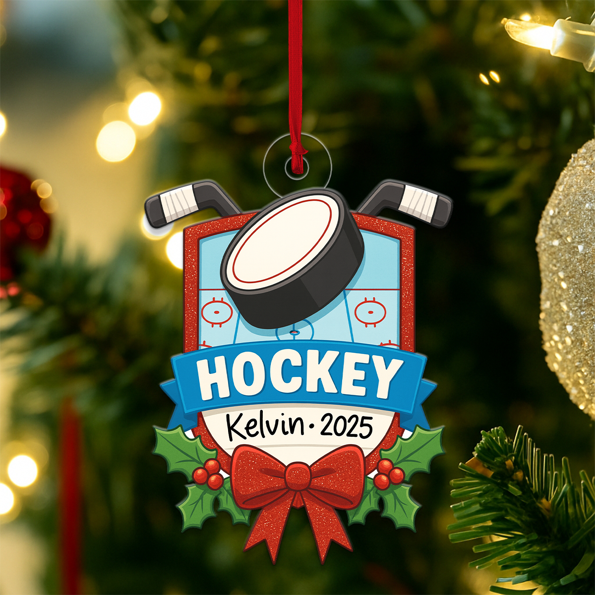 Custom Name Hockey Player Coach Acrylic Ornament Christmas Gift