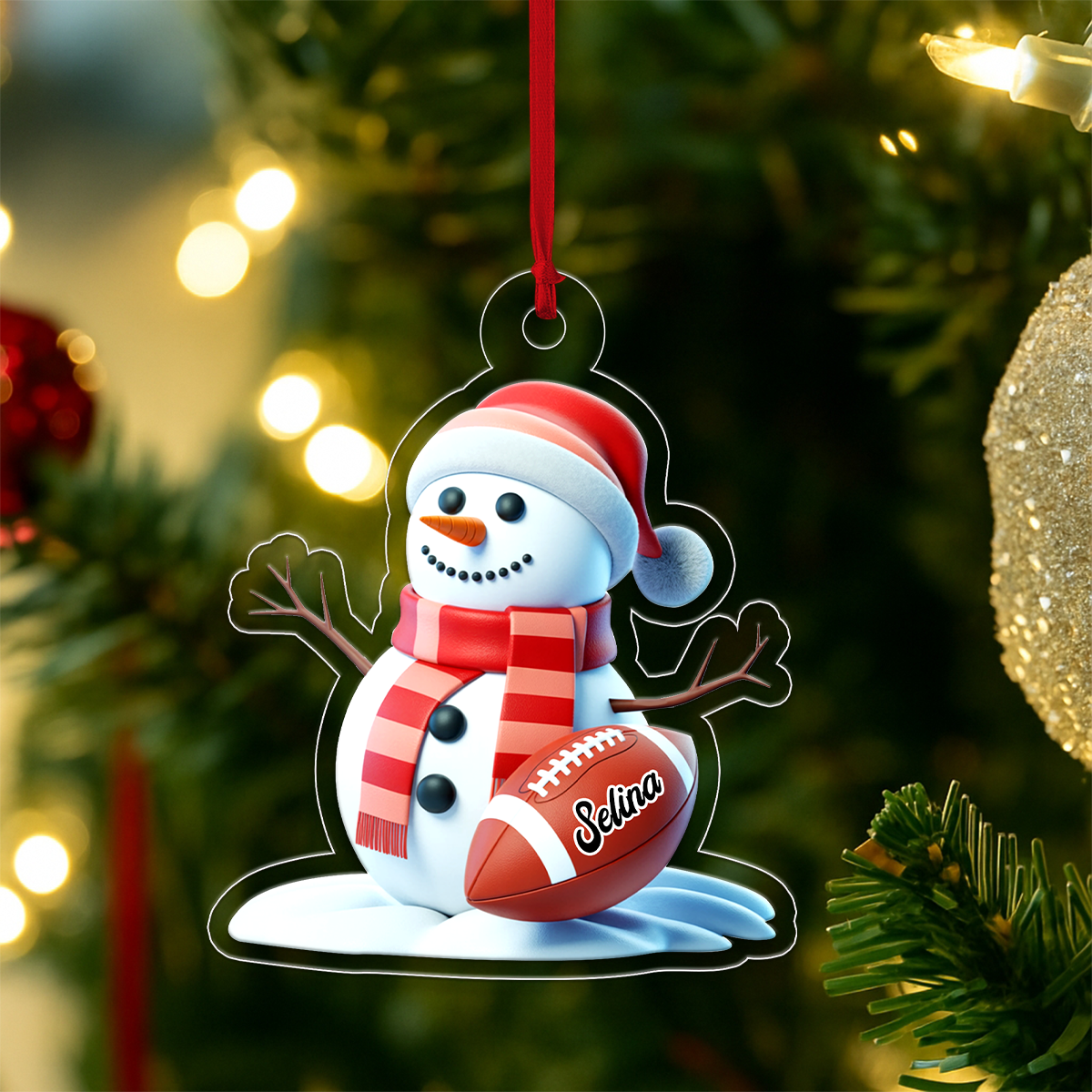 Custom Name Football Snowman Acrylic Ornament Christmas Gift