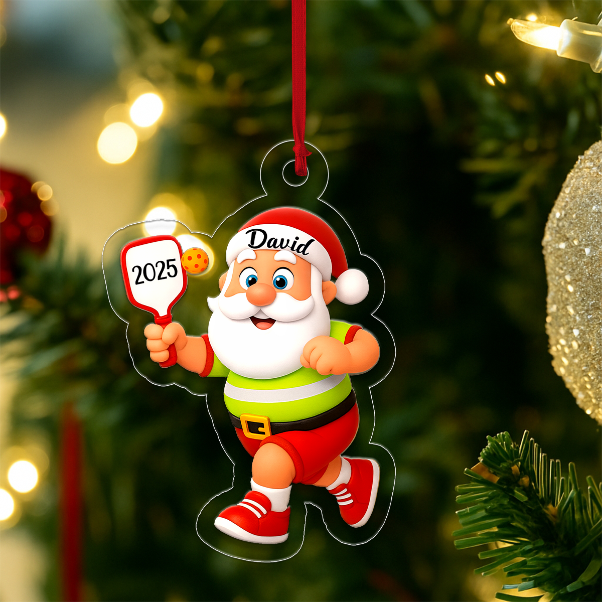Custom Name Pickleball Santa 2025 Acrylic Ornament Christmas Gift