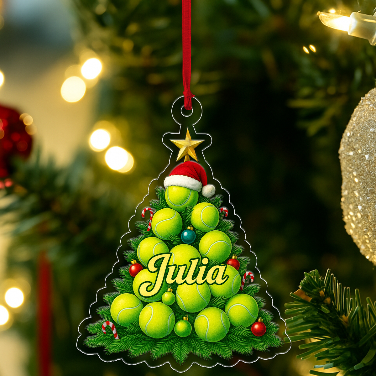 Custom Name Tennis Xmas Tree Acrylic Ornament Christmas Gift