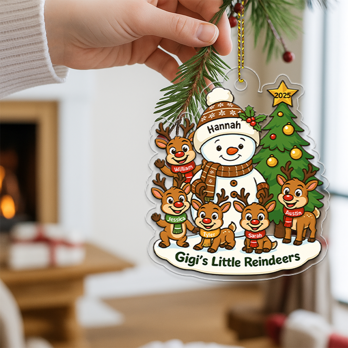Grandma's Little Reindeers - Personalized Acrylic Flat Ornament