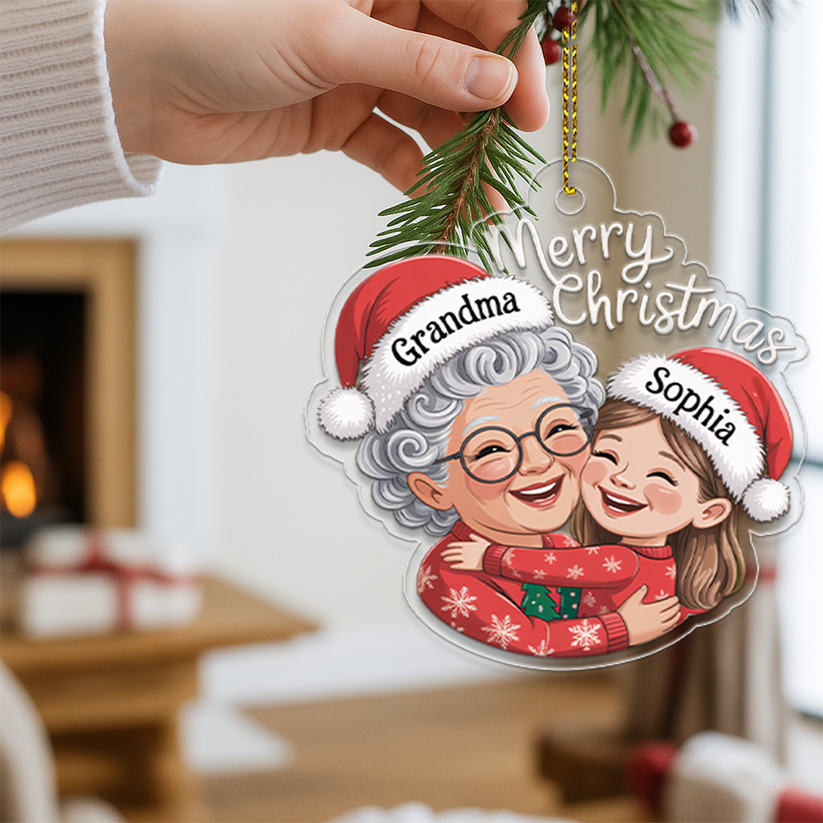 Personalized Grandma And Grandkid Christmas Ornament2