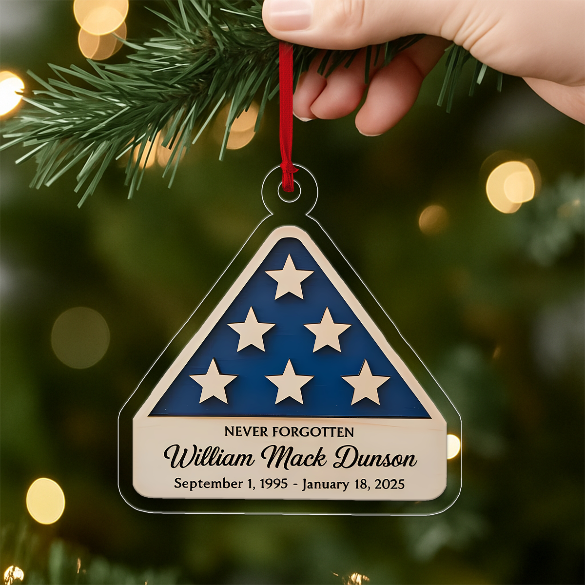 Personalized Veteran Memorial Ornament with American Flag – Custom Military Remembrance Keepsake, Honoring Service Gift