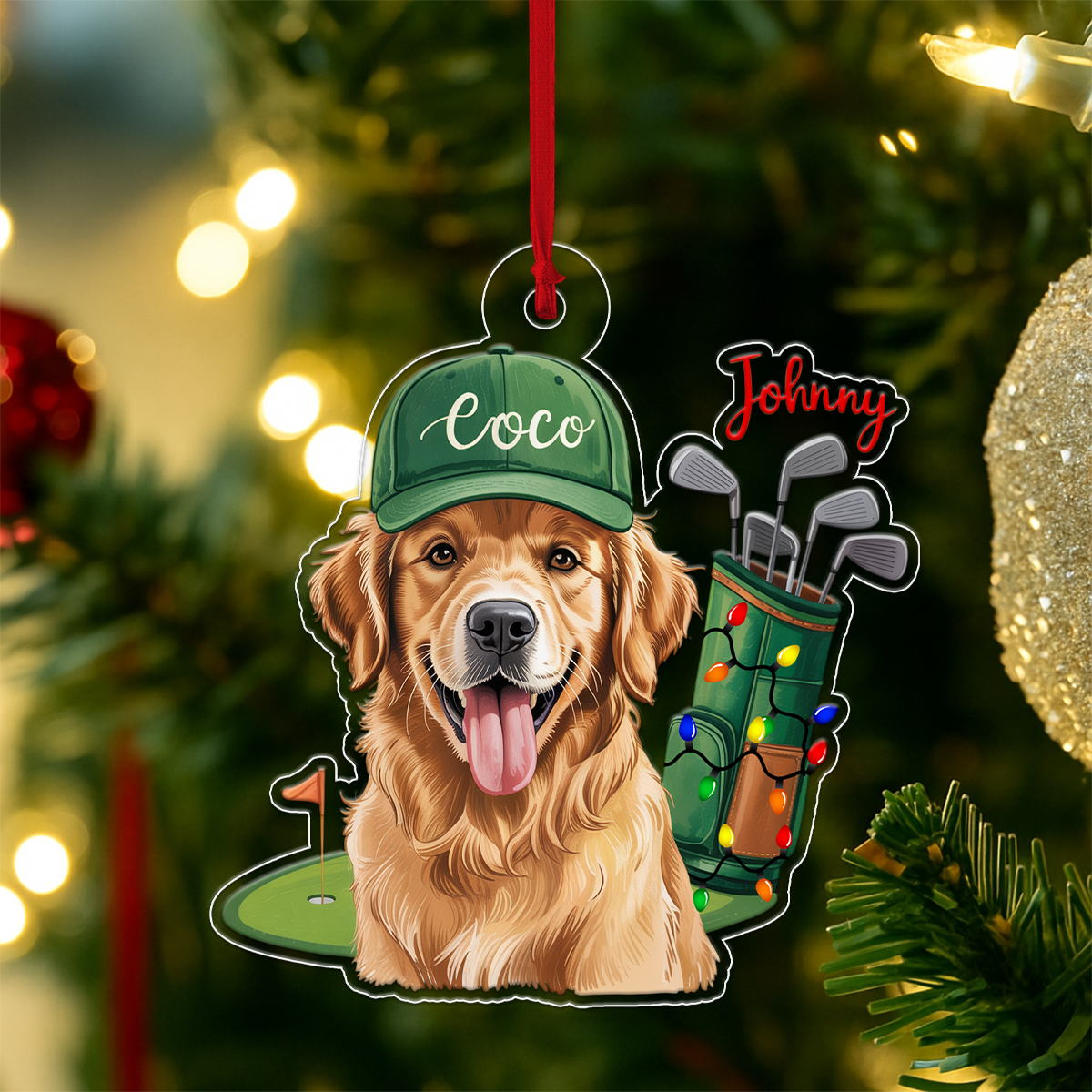 Custom Photo Dog For Golf Lover Acrylic Ornament Christmas Gift