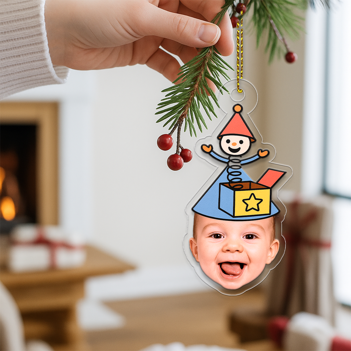 Custom Photo Baby with Funny Hat Ornament, Personalized Baby Christmas Ornament, Cute Holiday Decoration, Family Keepsake Gift