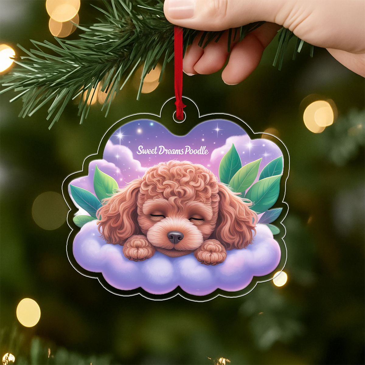 Poodle Sleep On Fallen Leaves Acrylic Ornaments2