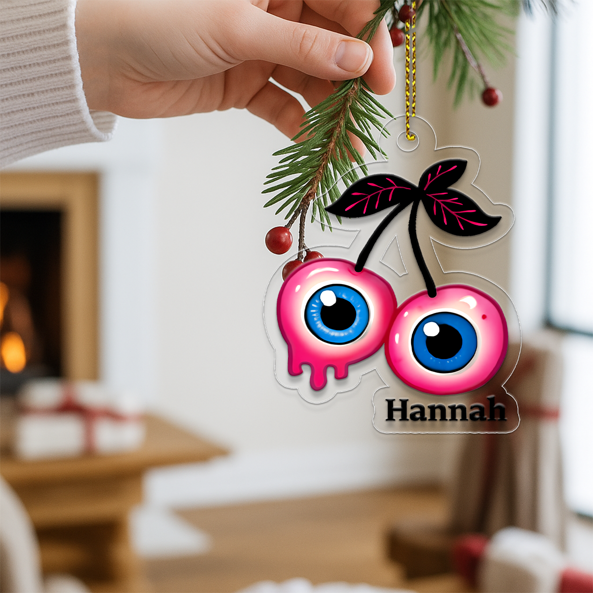 Personalized Cherries Eyes Ornament, Custom Creepy Fruit Christmas Ornament, Funny Horror Ornament, Holiday Decoration, Unique Gag Gift
