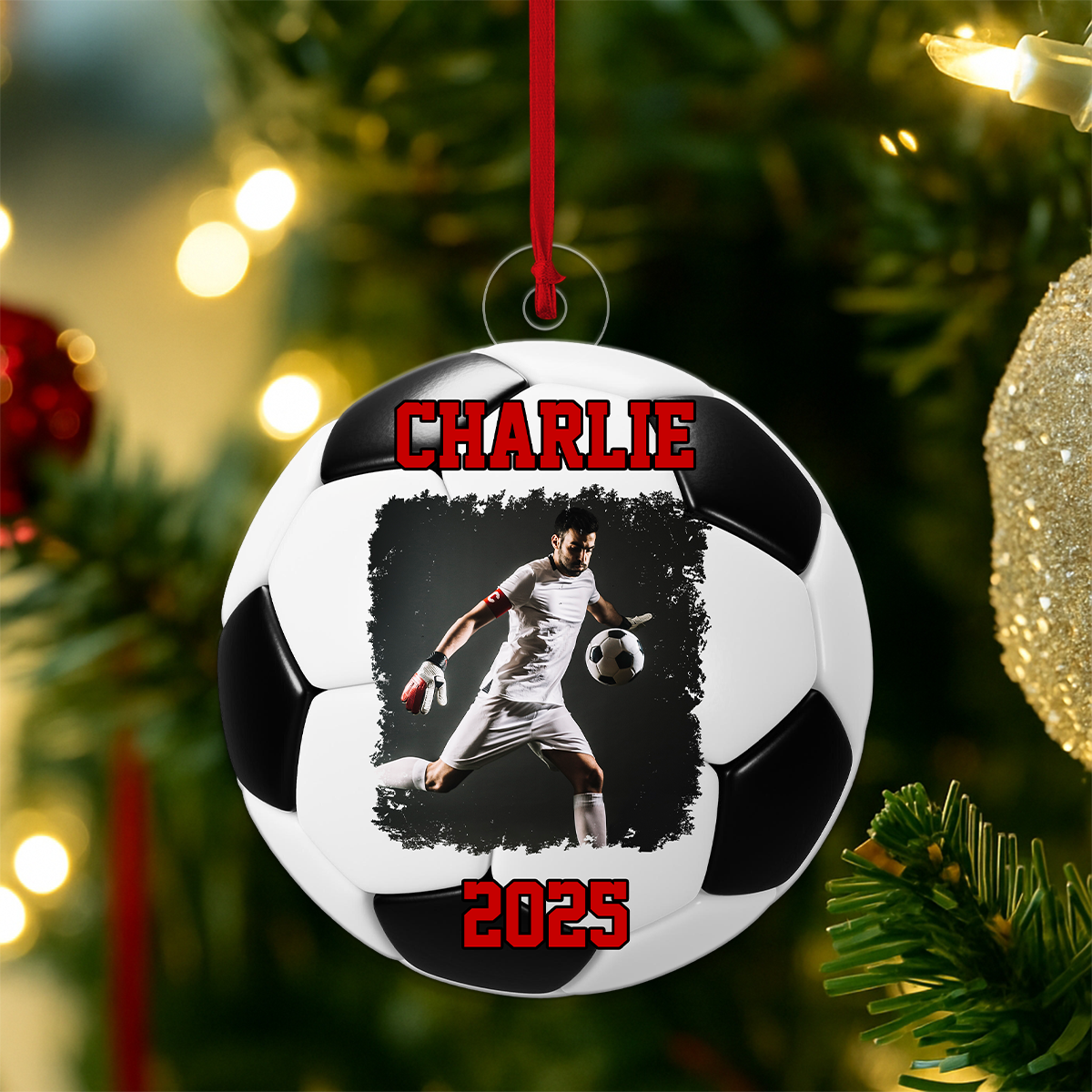 Custom Photo Soccer Player Acrylic Ornament Christmas Gift