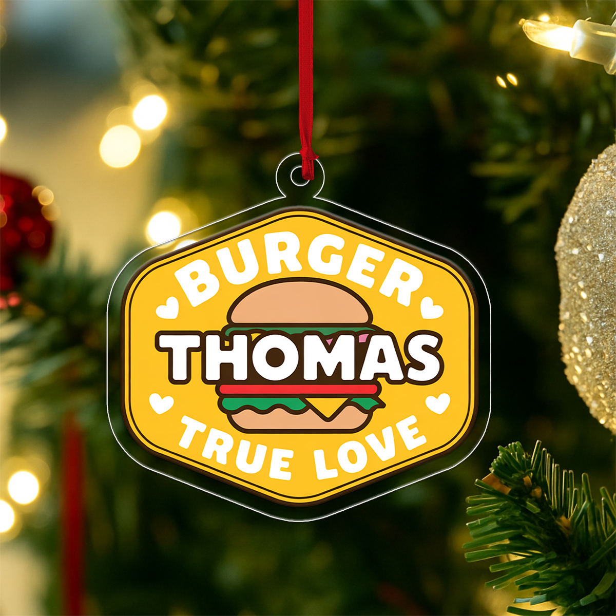Personalized True Love with Hamburger Ornament, Funny Food Lover Gift, Custom Holiday Ornament, Hamburger Gift