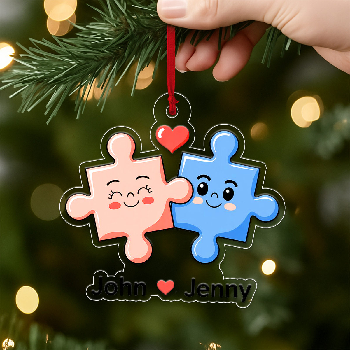 Personalized You Complete Me Puzzle Christmas Ornament, Custom Couple Ornament, Romantic Love Gift, Engagement Wedding Anniversary Keepsake