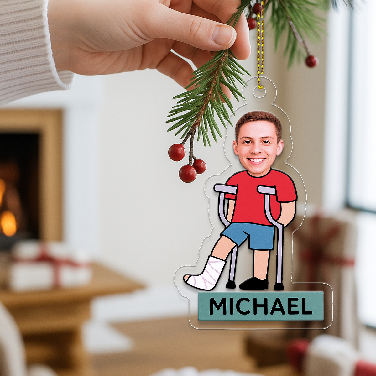 Custom Photo Broken Leg Ornament, Personalized Injury Recovery Christmas Ornament, Funny Ornament, Holiday Keepsake