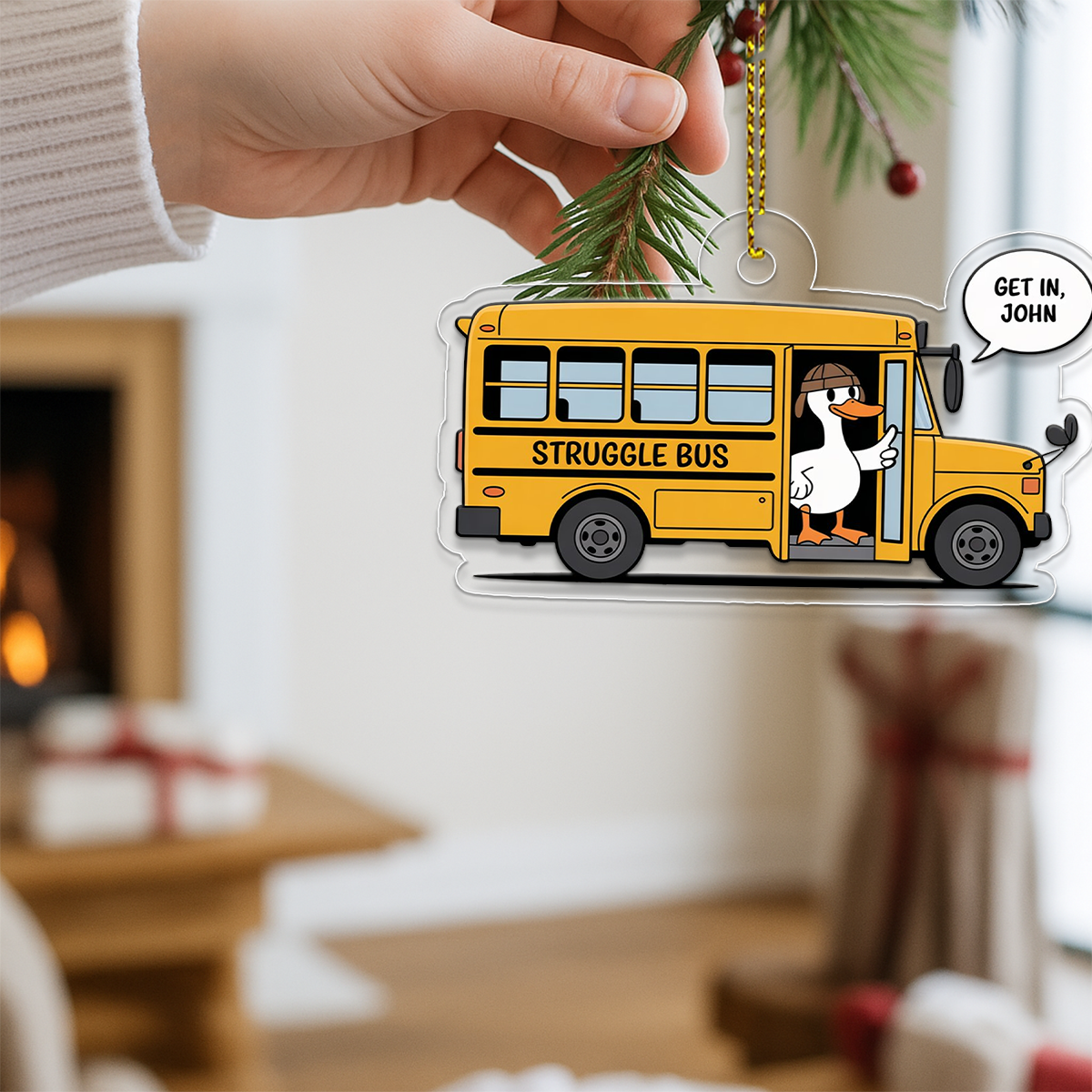 Custom Get in Struggle Bus Ornament, Personalized Funny Christmas Ornament, School Gift, Humor Gag Ornament, Holiday Decoration