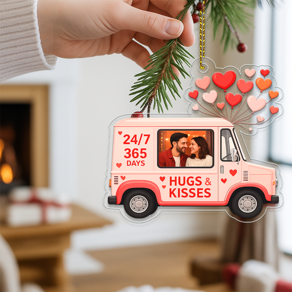 Custom Photo Love Car Couple Ornament, Personalized Romantic Ornament, Newlywed Gift, Wedding Anniversary Ornament, Holiday Keepsake