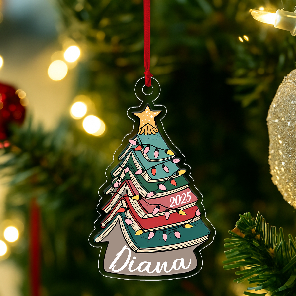Custom Name Book Xmas Tree 2025 Acrylic Ornament Christmas Gift