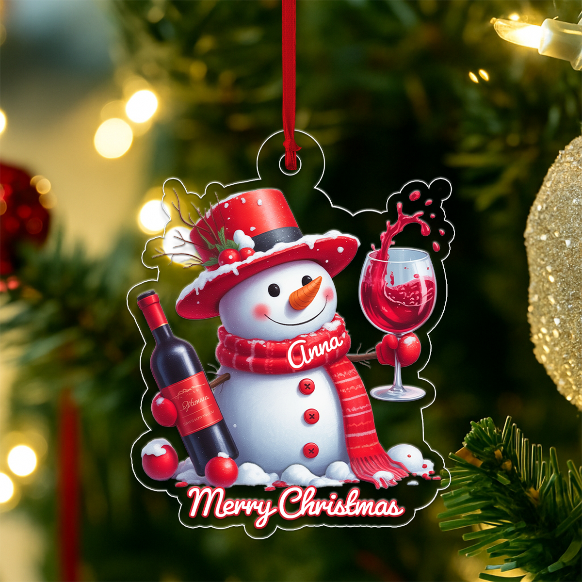 Custom Name Wine Lover Snowman
