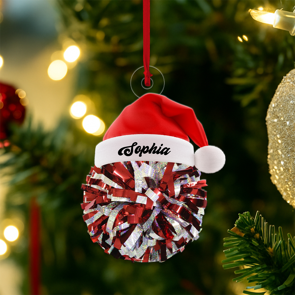 Custom Name Santa Cheerleader Acrylic Ornament Christmas Gift