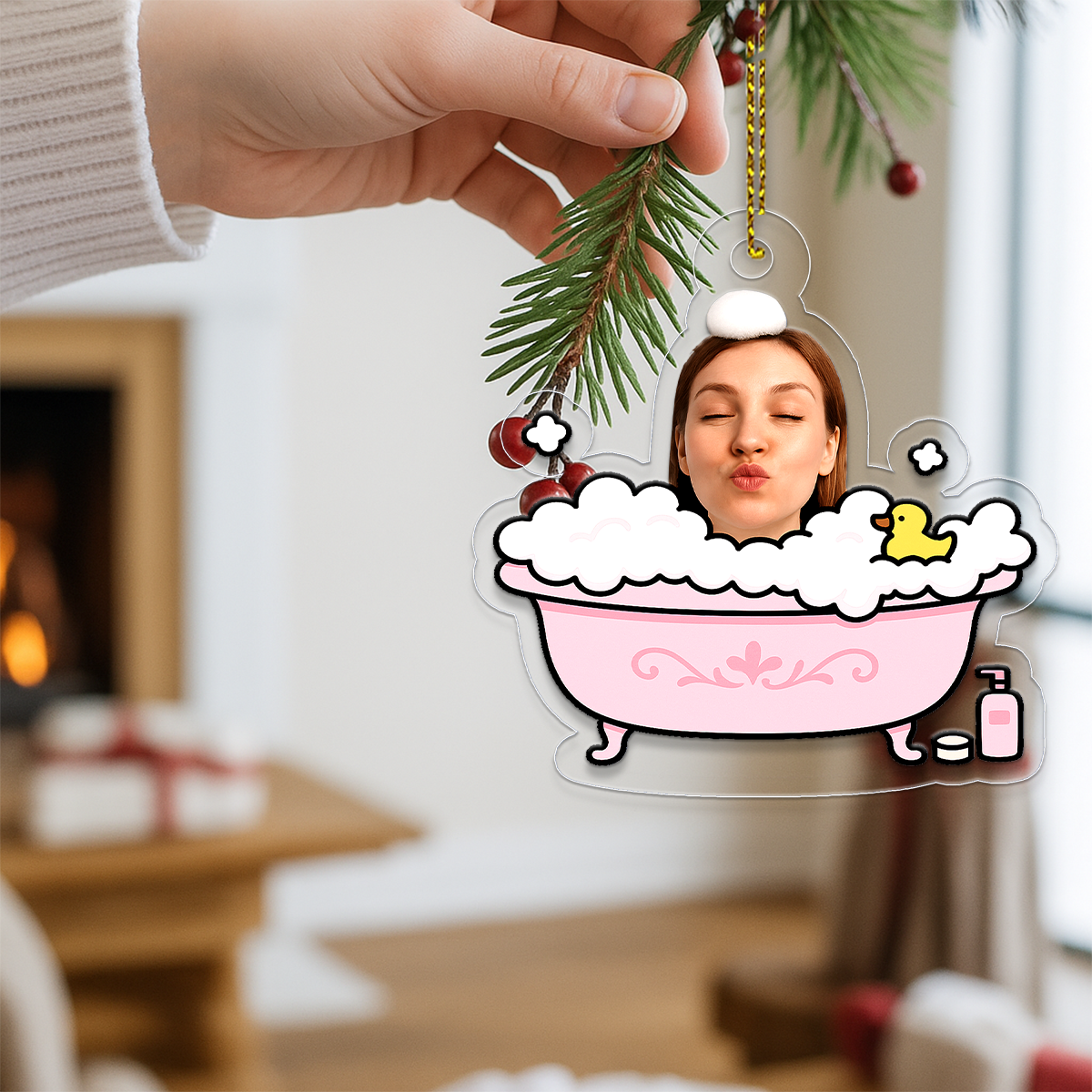 Custom Photo Face Bathtub Ornament, Personalized Funny Christmas Ornament, Gag Gift Holiday Decoration, Unique Spa Lover Keepsake