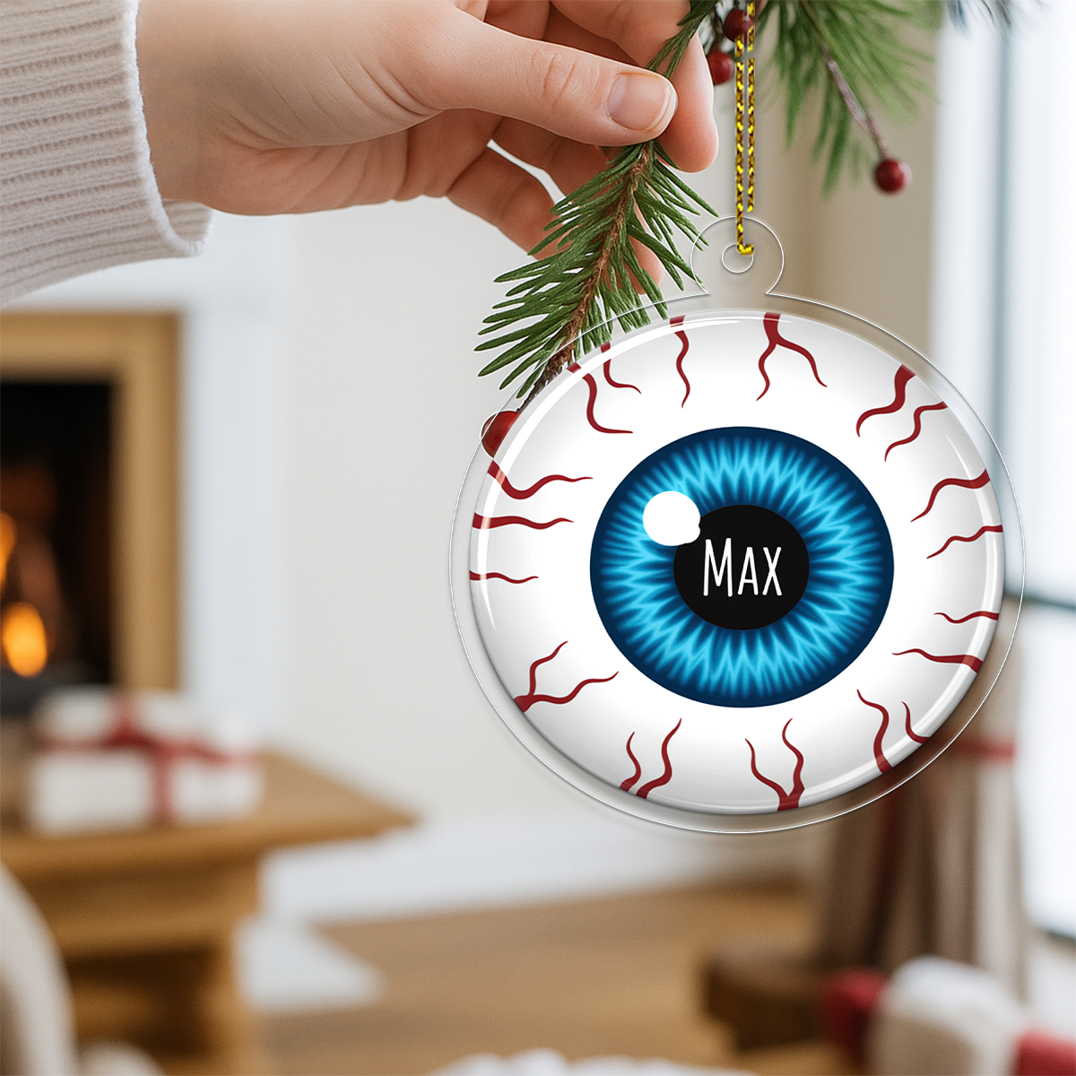 Personalized Veins Eyes Ornament, Custom Creepy Eye Christmas Ornament, Funny Horror Ornament, Unique Gag Gift