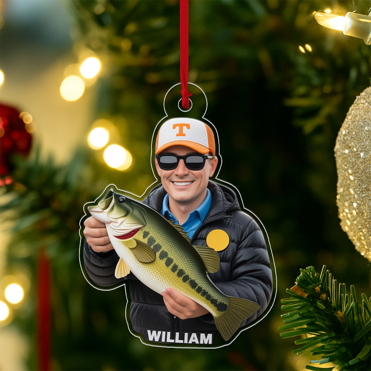 Custom Photo Christmas Birthday Fishing Acrylic Ornament Christmas Gift