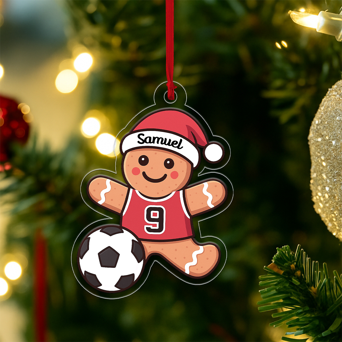 Custom Name Gingerbread Soccer Acrylic Ornament Christmas Gift