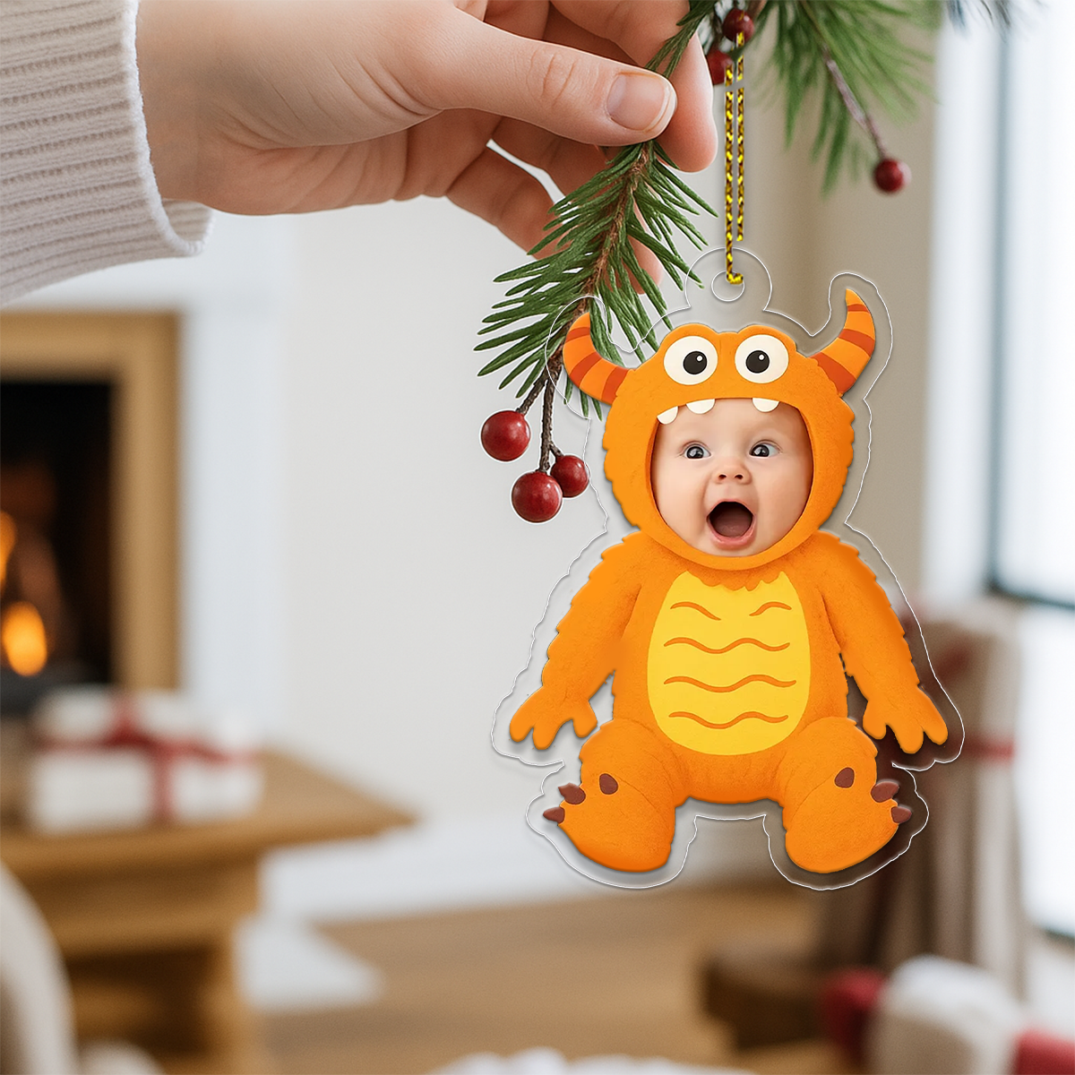 Personalized Baby Monster Funny Christmas Ornament, Custom Acrylic Photo Ornament, Cute Baby Gift, Kids Holiday Decoration