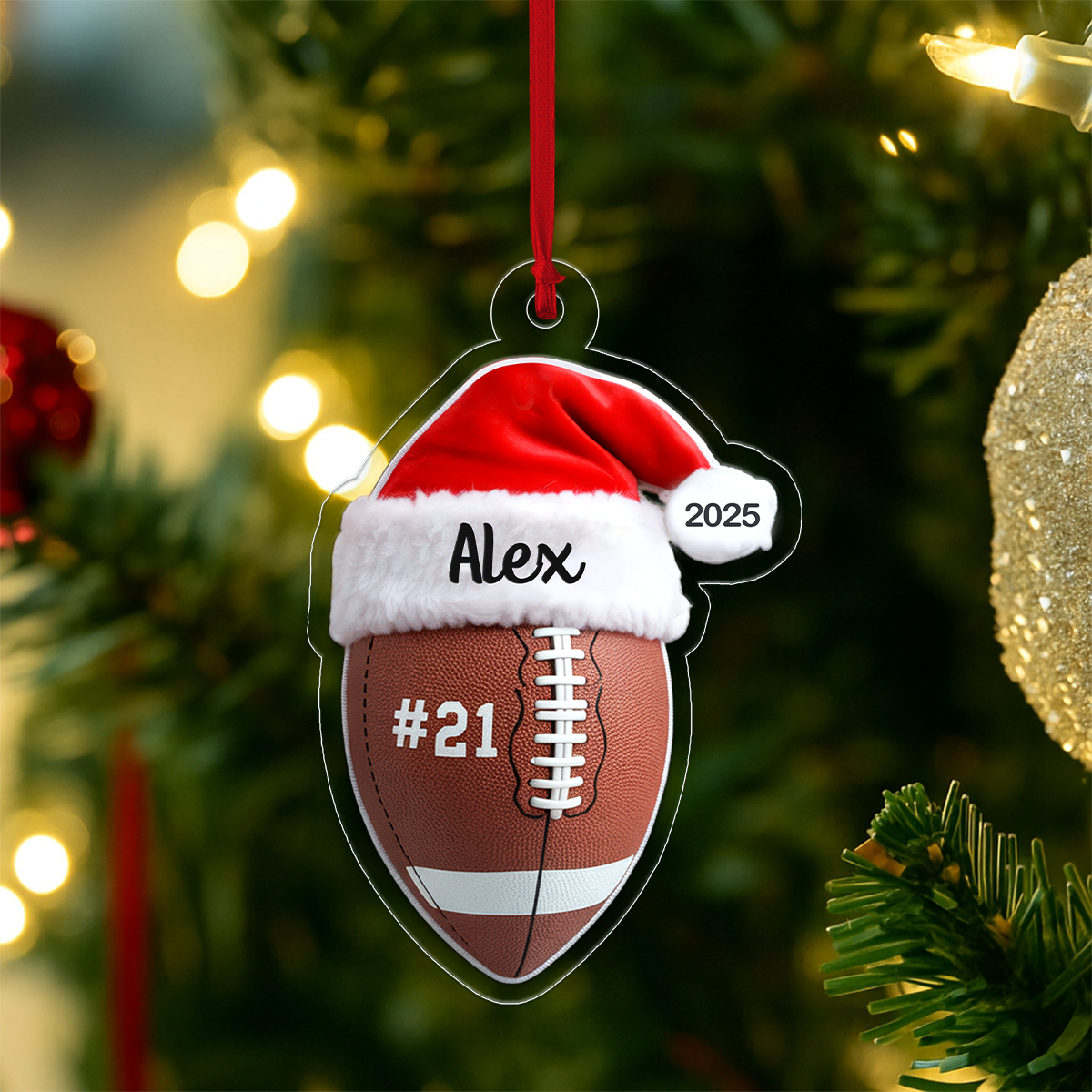 Custom Name Football Merry Christmas Acrylic Ornament Christmas Gift