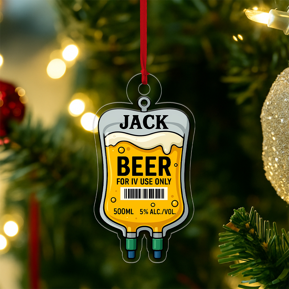 Personalized Funny Beer Bag Ornament, Custom Beer Lover Christmas Ornament,Gift for Beer Drinkers, Holiday Party Decoration, Unique Keepsake