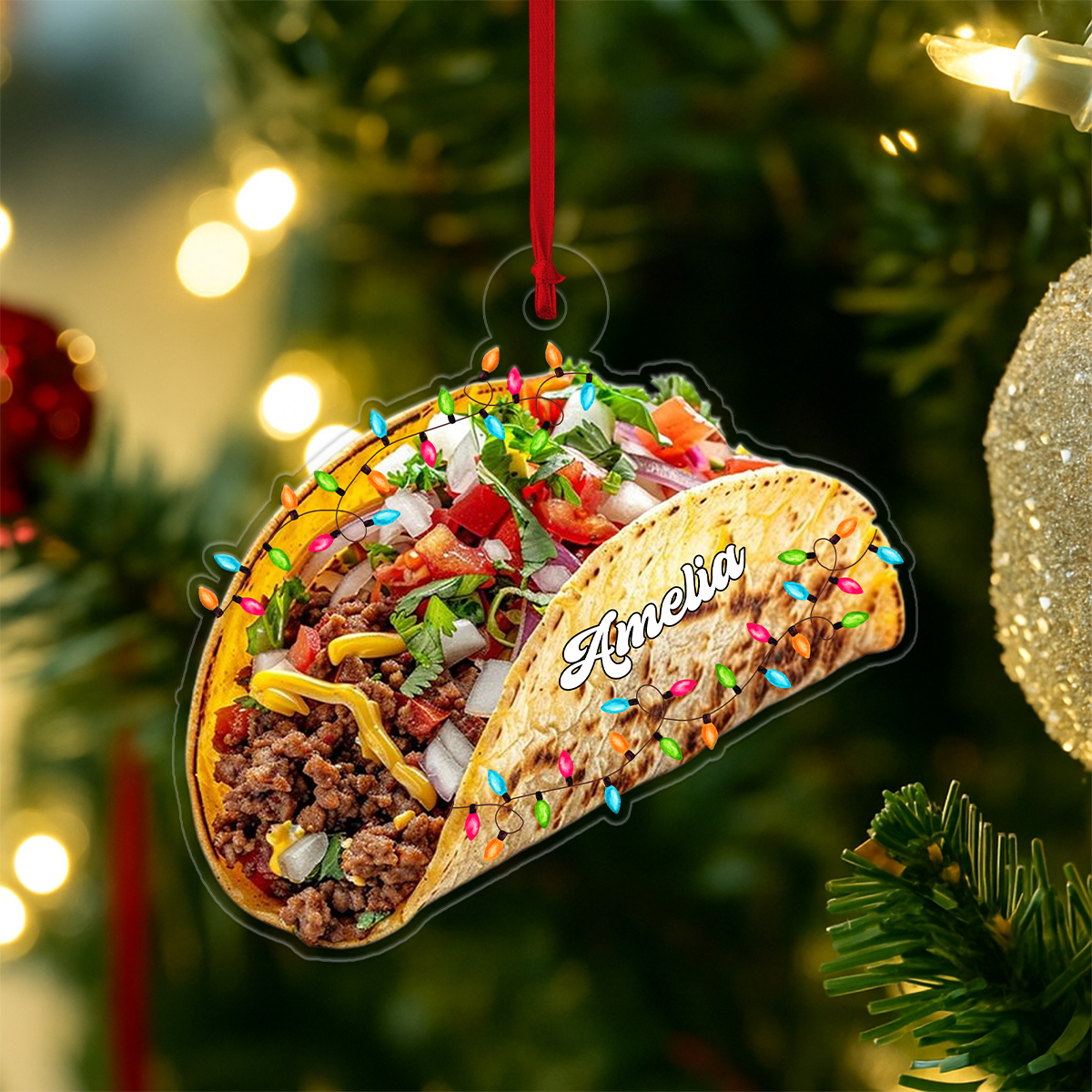 Custom Name Taco Food Lover Acrylic Ornament Christmas Gift