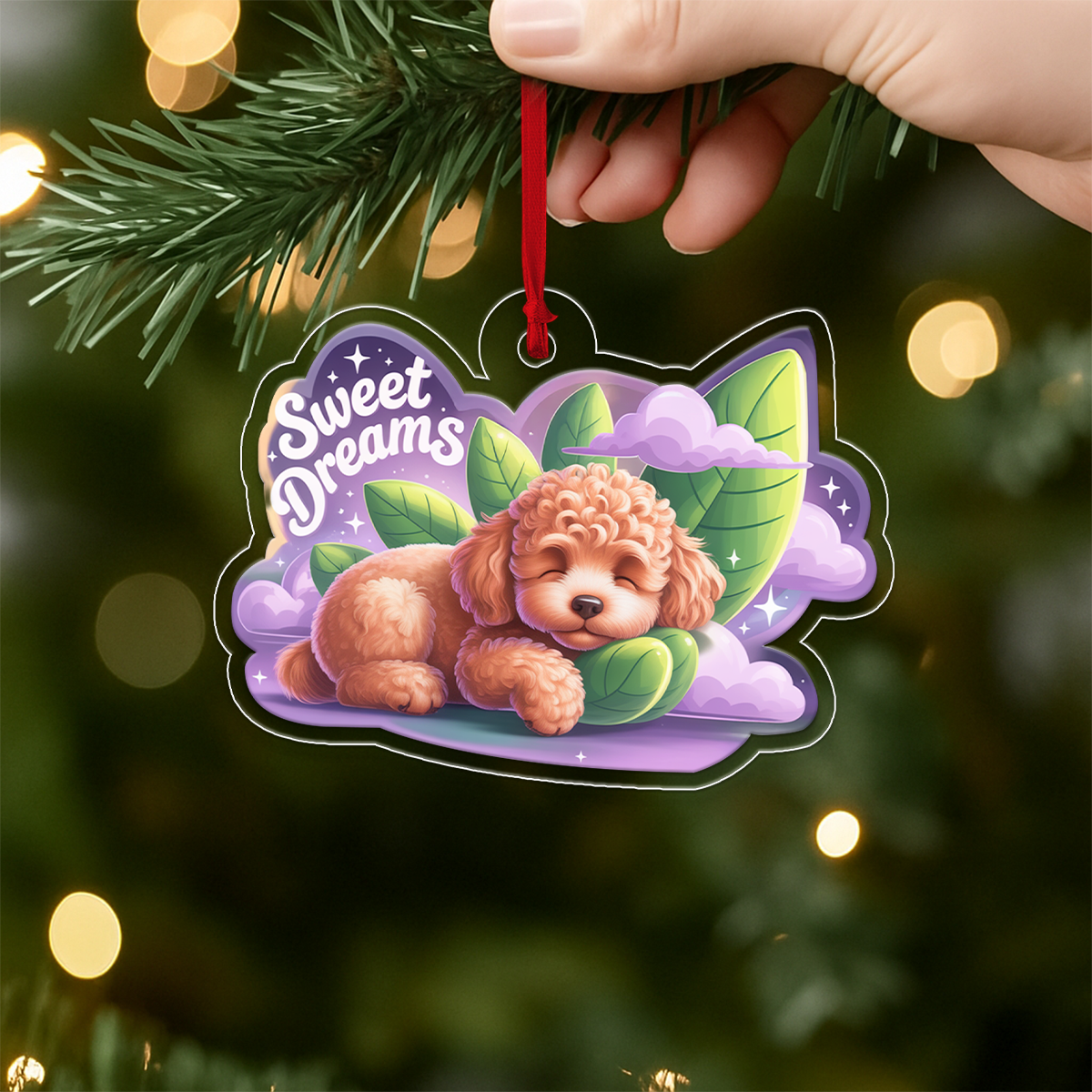 Poodle Sleep On Fallen Leaves Acrylic Ornaments