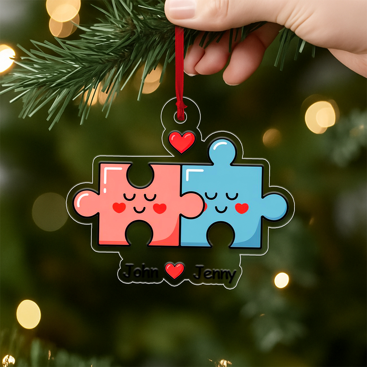Personalized You Complete Me Puzzle Ornament, Custom Couple Christmas Ornament, Romantic Love Gift, Engagement Wedding Anniversary Keepsake