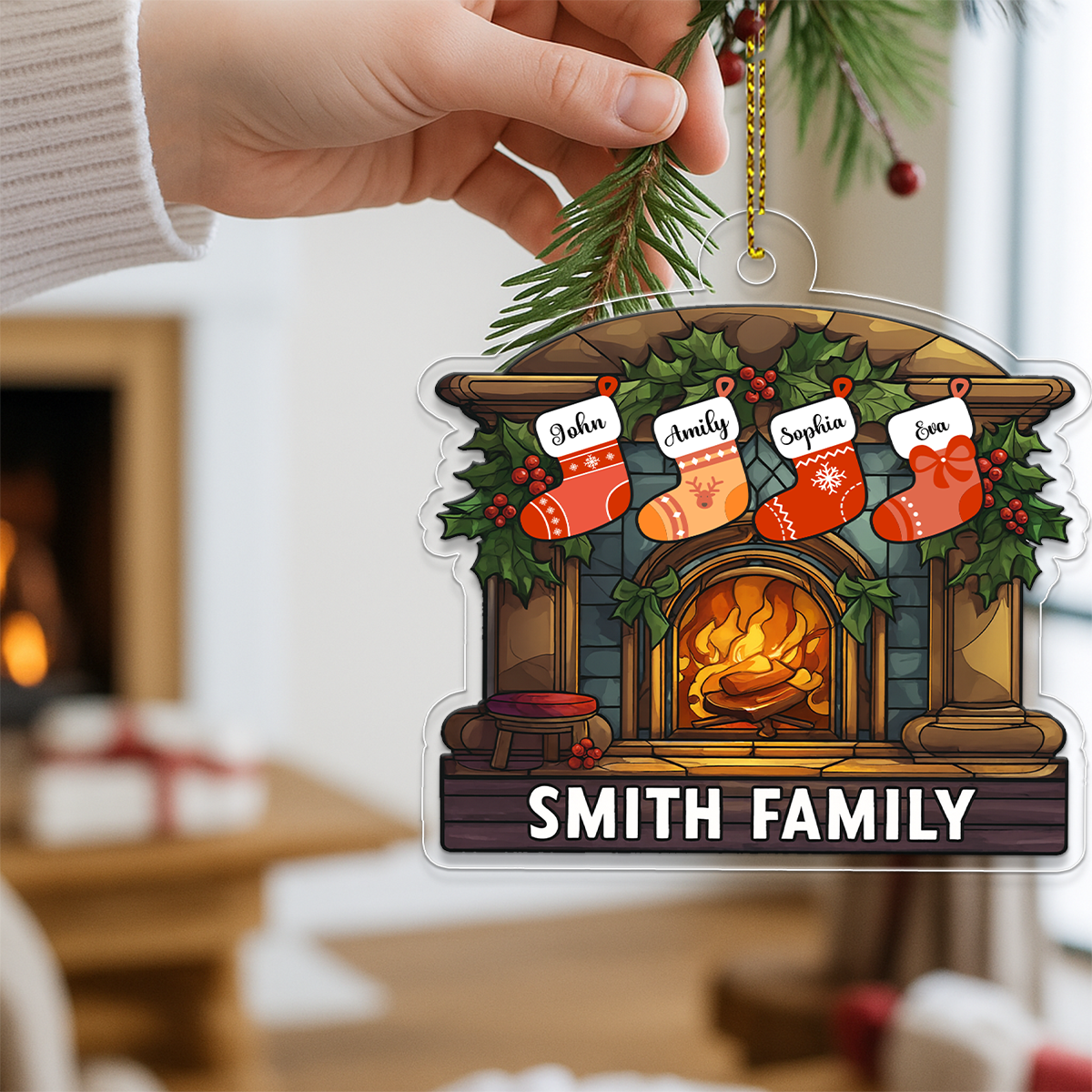 Custom Name Family Christmas Fireplace