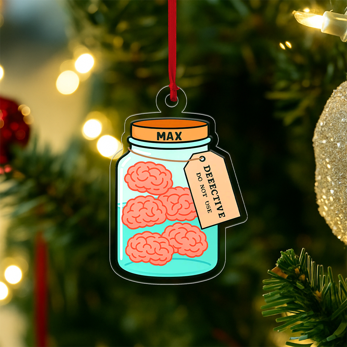 Custom Brain Jar Ornament, Personalized Medical Humor Christmas Ornament, Funny Science Gift, Holiday Keepsake, Brain Gift
