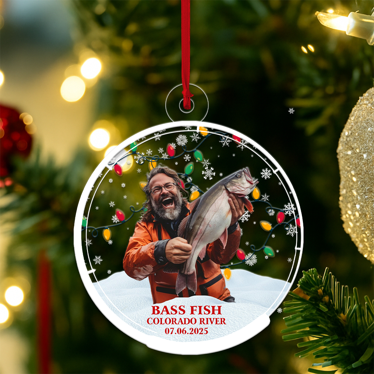 Custom Photo Fishing Christmas Acrylic Ornament Christmas Gift