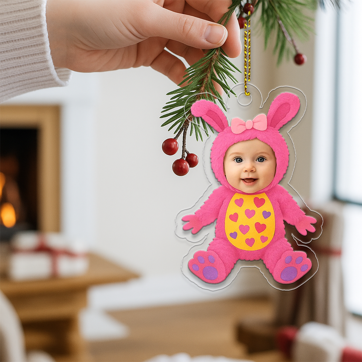 Personalized Baby Pink Monster Funny Christmas Ornament, Custom Acrylic Photo Ornament, Cute Baby Gift, Kids Holiday Decoration
