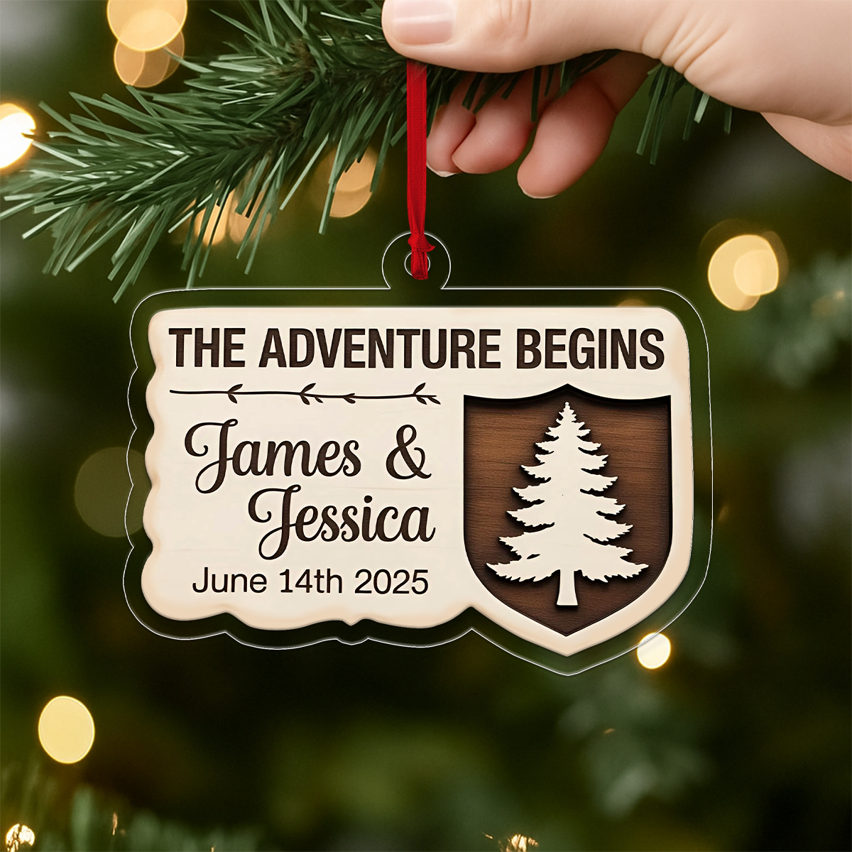 Personalized The Adventure Begins Couple Ornament, Custom Christmas Ornament for Newlyweds, Engagement Gift, Wedding Anniversary Keepsake