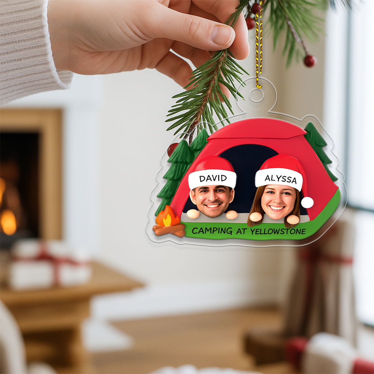 Personalized Couple Camping Christmas Ornament, Custom Outdoor Ornament, Camper Gift, Hiking Adventure Ornament, Romantic Holiday Keepsake