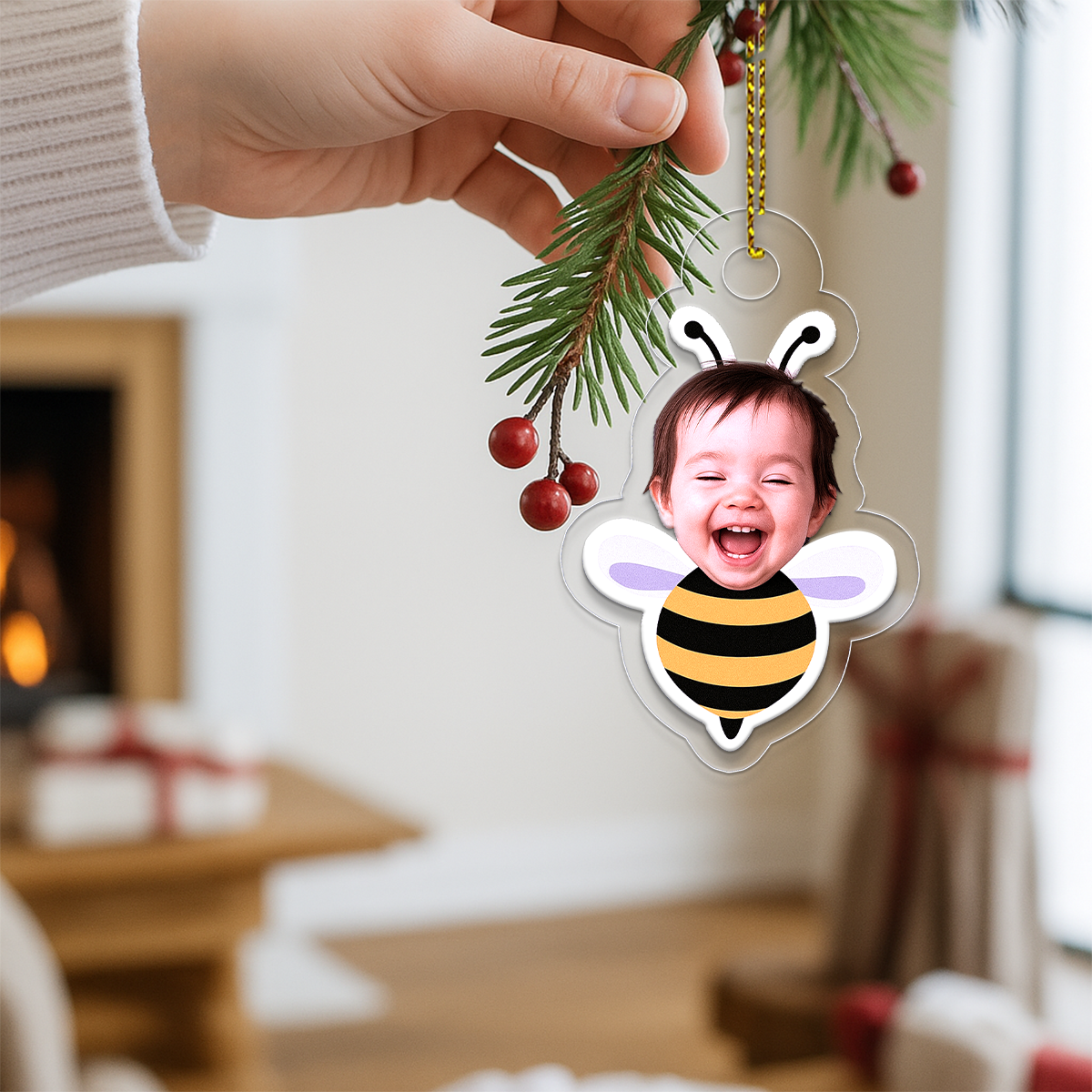 Personalized Baby Face Bee Ornament, Custom Photo Christmas Ornament, Baby’s First Christmas Keepsake, New Parents Gift